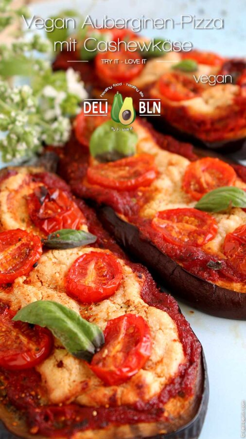 Vegane Auberginen-Mini-Pizza mit Cashewkäse